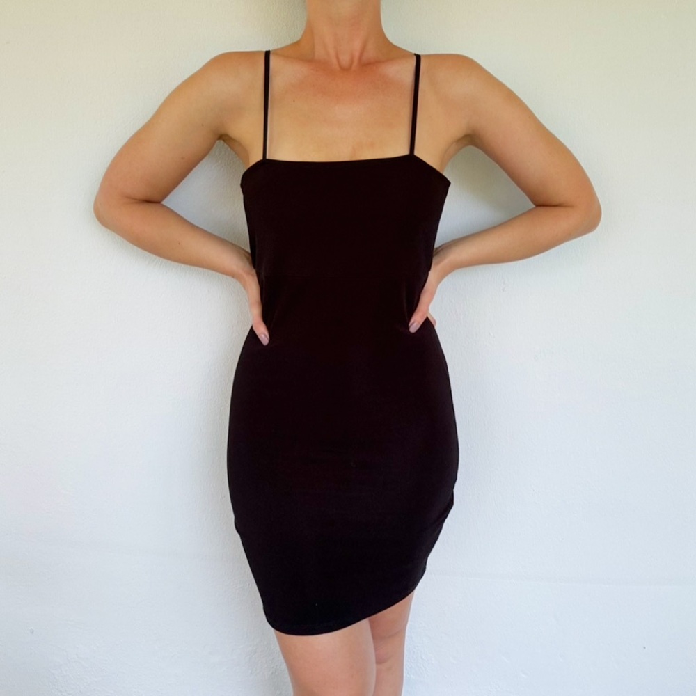 Lucca Couture black bodycon stretch spaghetti strap mini dress size small